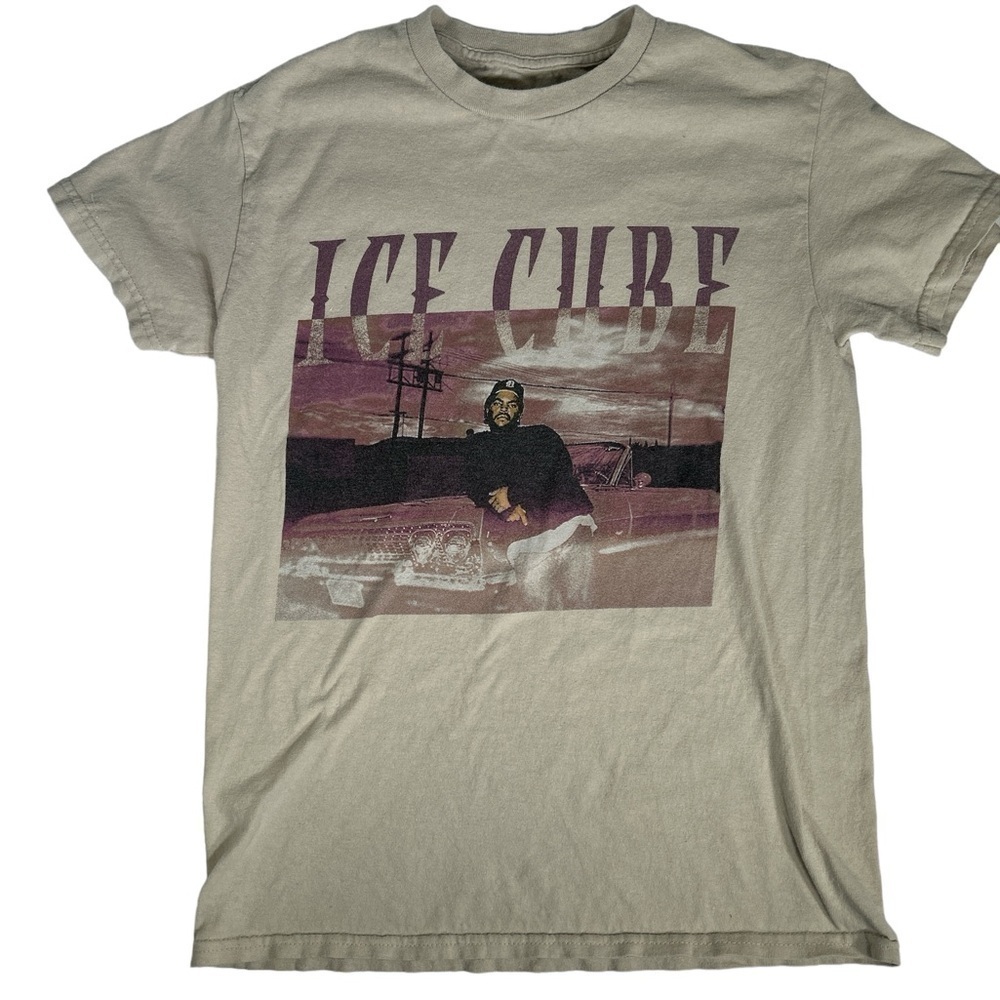 Ice Cube T-Shirt Men's Small S Short Sleeve Graphic Crew Neck Tan